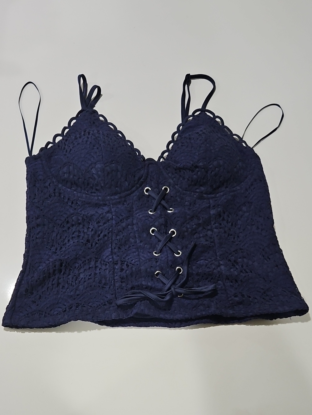 Lily White Navy  Lace-Up Camisole Sz L